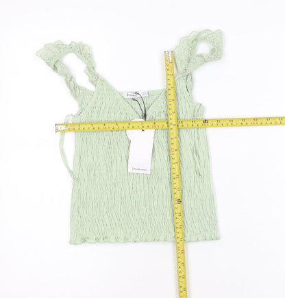 Stradivarius Women Green Ruffle Strap Camisole Tank Top Size 8