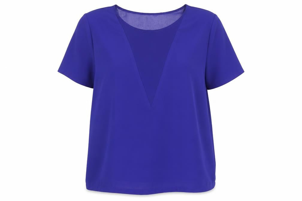 Warehouse Women's Blue Short Sleeve V-Neck Chiffon Blouse Size 16