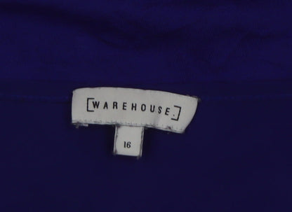 Warehouse Women's Blue Short Sleeve V-Neck Chiffon Blouse Size 16