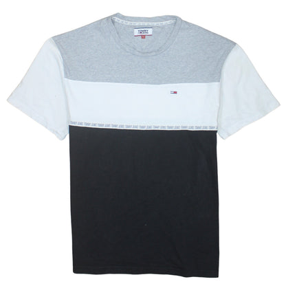 Tommy Jeans Men's Grey White Black Colourblock Crew Neck T-Shirt L