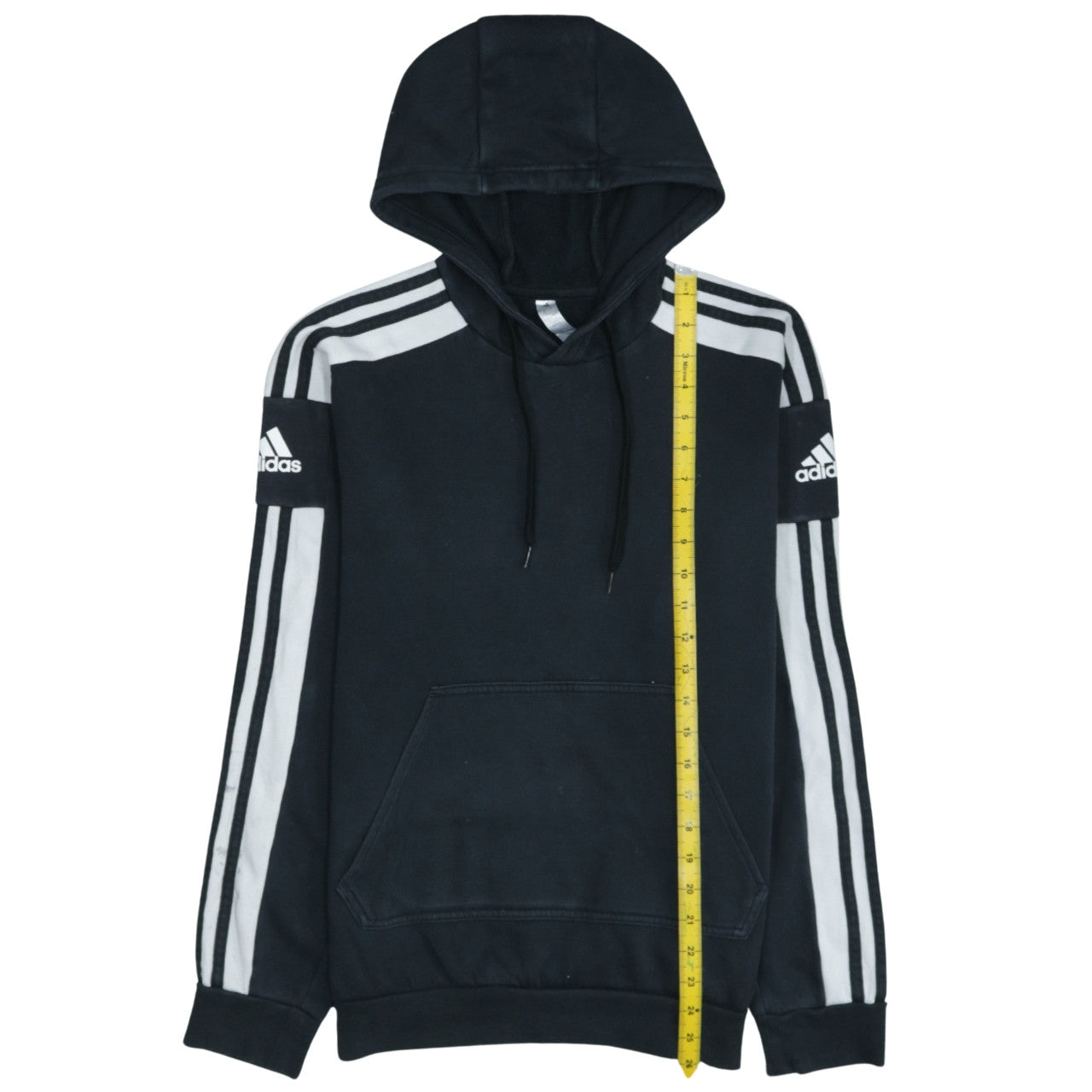 Adidas Men Black Pullover Hoodie Small Fleece Sports Logo Striped