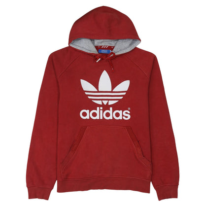 Adidas Mens Red Pullover Hoodie L Logo Fleece Sweatshirt