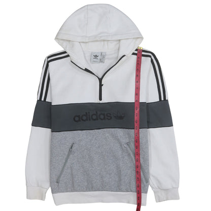 Adidas Mens White Grey 1/2 Zip Hoodie M Sports Regular Fit