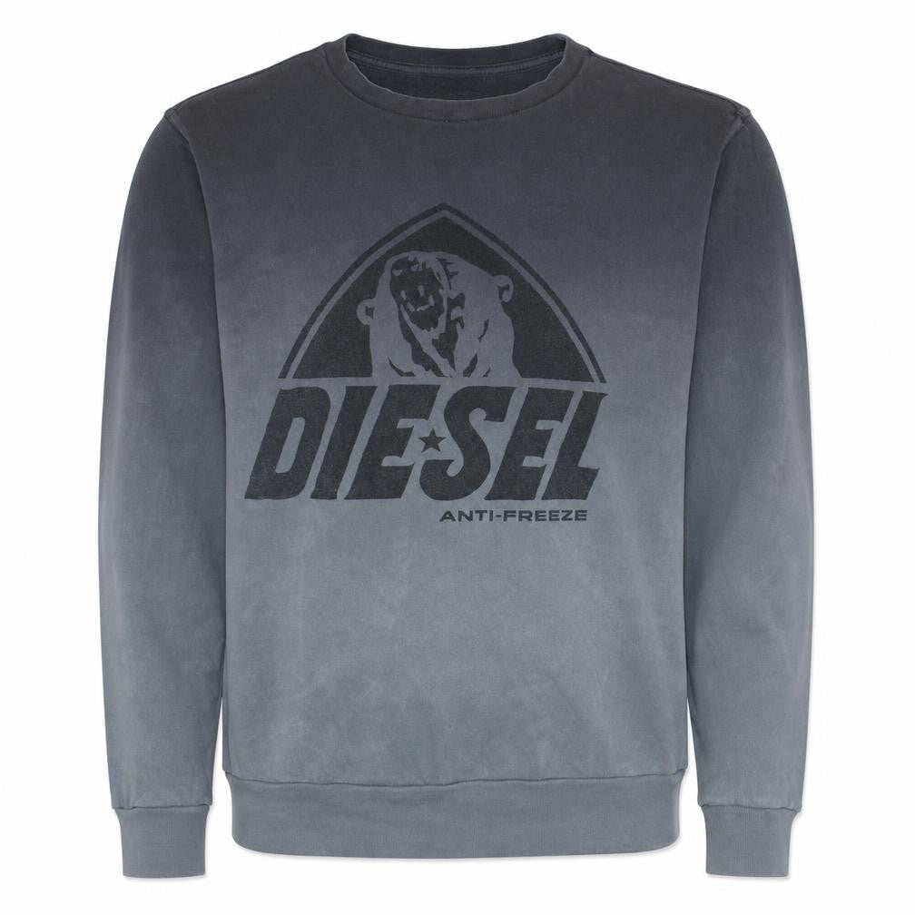 Diesel Men's Grey Logo Pullover Sweatshirt L Crew Neck Cotton