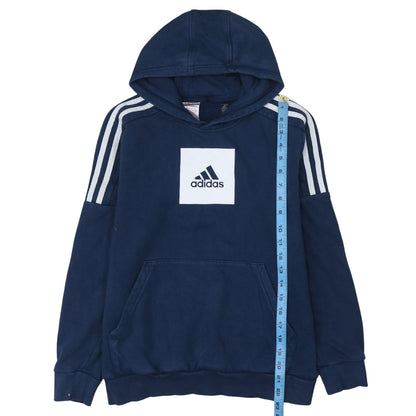 Adidas Boys Blue Pullover Hoodie 13-14 Years Fleece Logo Sportswear