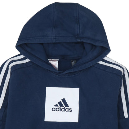 Adidas Boys Blue Pullover Hoodie 13-14 Years Fleece Logo Sportswear