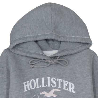 Hollister Women’s Grey Pullover Hoodie L Cotton Blend Logo Sweatshirt