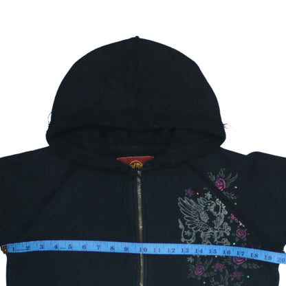 Hard Rock Cafe Women's Black XL Full Zip Hoodie Embroidered Skull Design