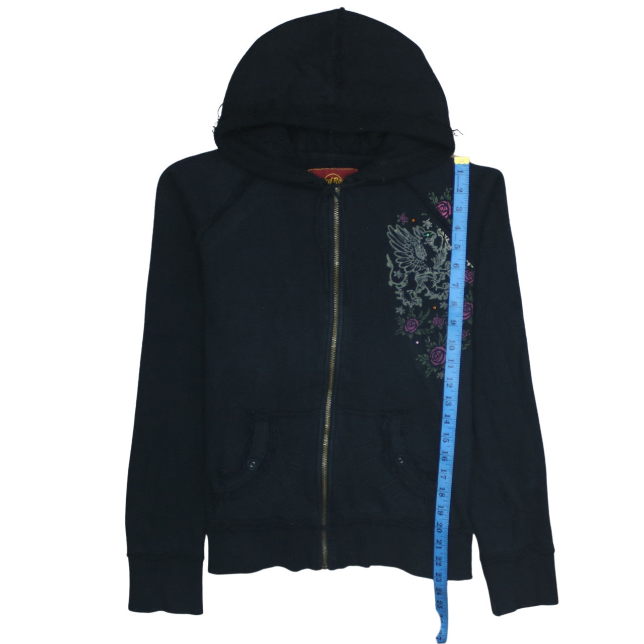 Hard Rock Cafe Women's Black XL Full Zip Hoodie Embroidered Skull Design