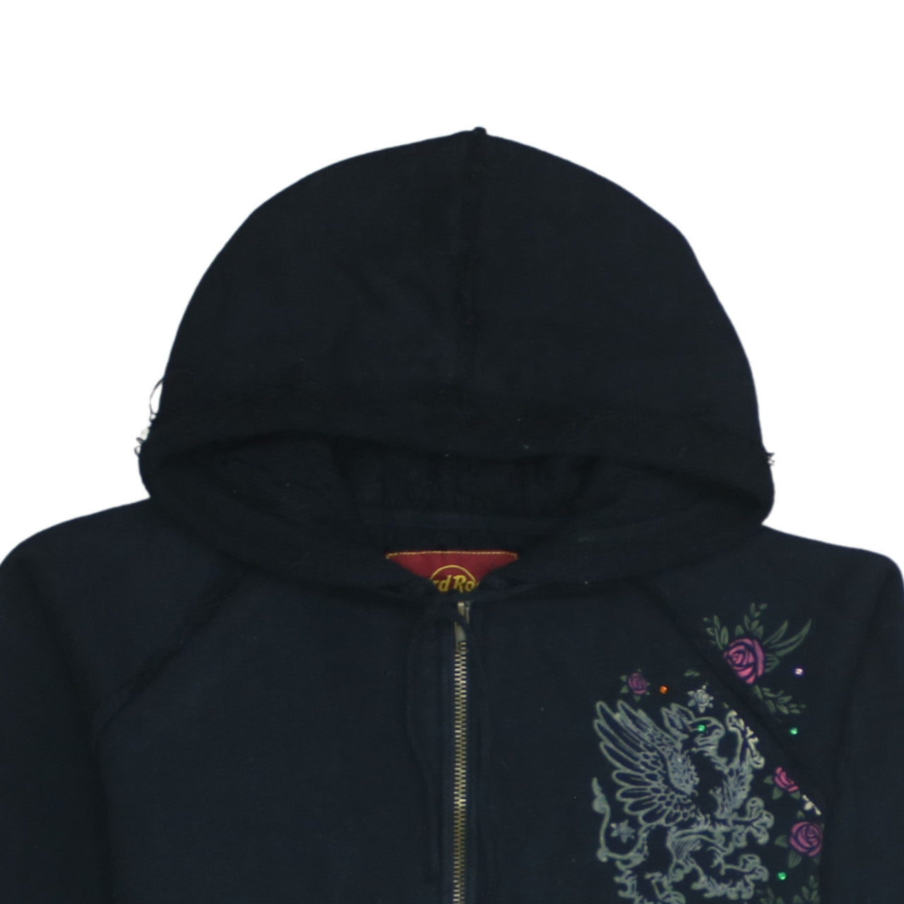 Hard Rock Cafe Women's Black XL Full Zip Hoodie Embroidered Skull Design