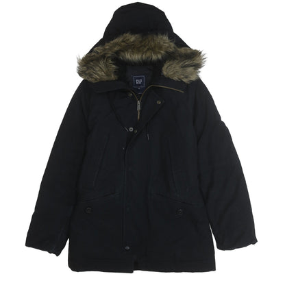 GAP Mens Black XS Hooded Faux Fur Trim Parka Winter Coat