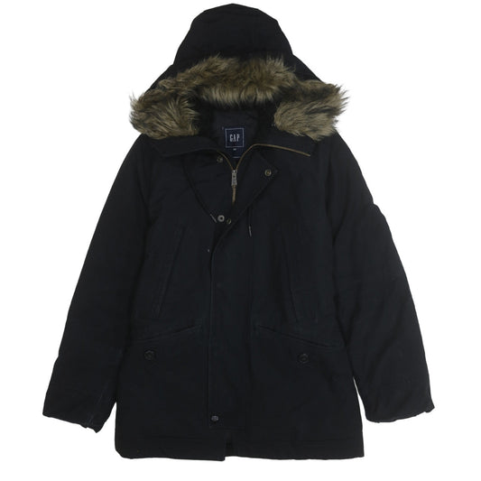 GAP Mens Black XS Hooded Faux Fur Trim Parka Winter Coat