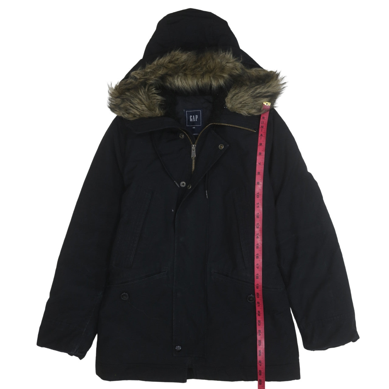 GAP Mens Black XS Hooded Faux Fur Trim Parka Winter Coat
