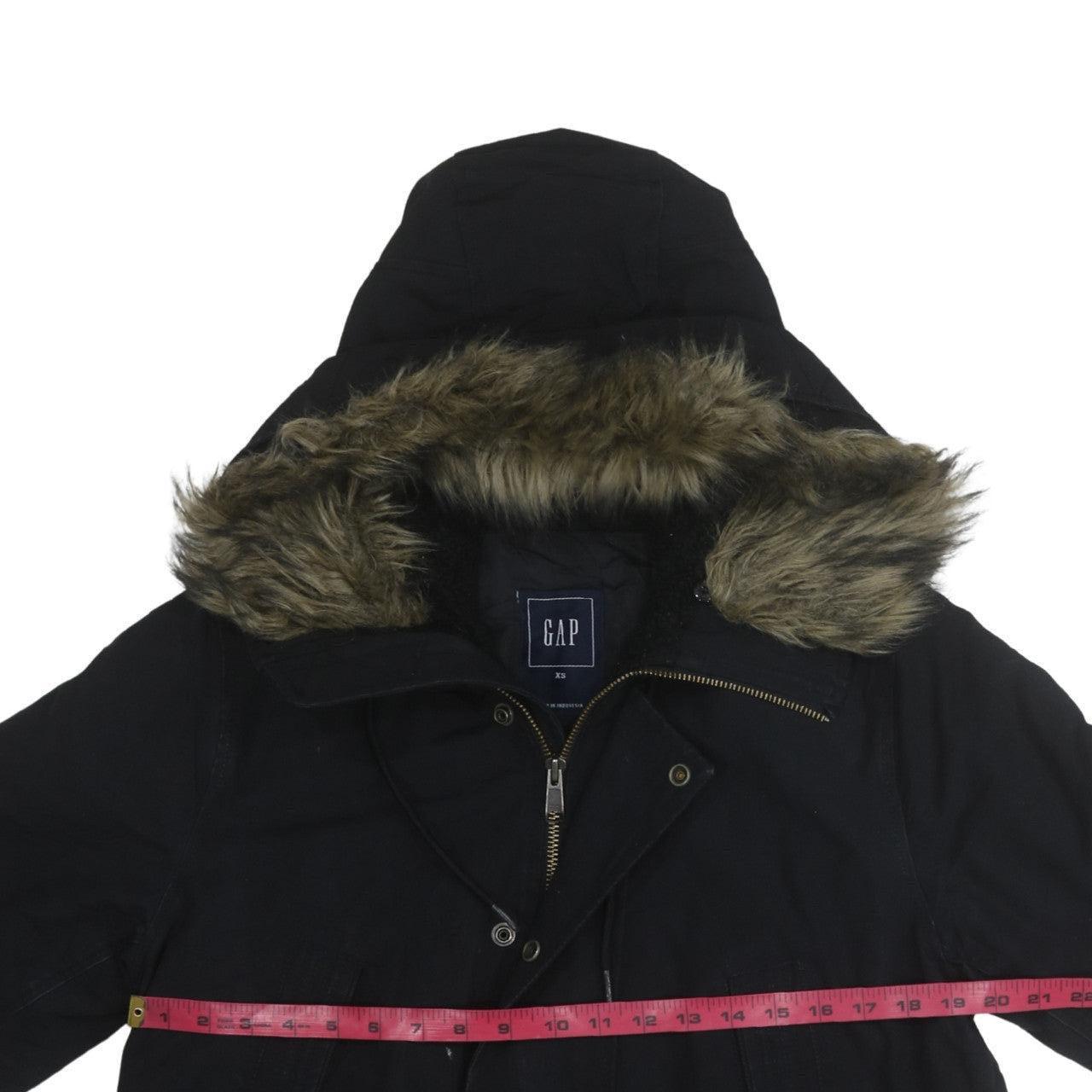 GAP Mens Black XS Hooded Faux Fur Trim Parka Winter Coat