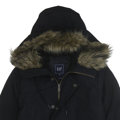 GAP Mens Black XS Hooded Faux Fur Trim Parka Winter Coat