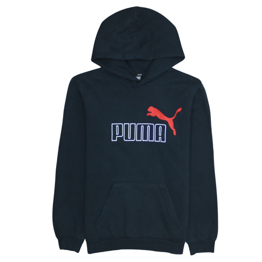 Puma Boys Black Pullover Fleece Hoodie Size 164 Logo Sweatshirt
