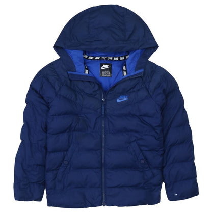Nike Boys Blue Hooded Puffer Jacket 8-10 Years Winter Lined Zip Coat