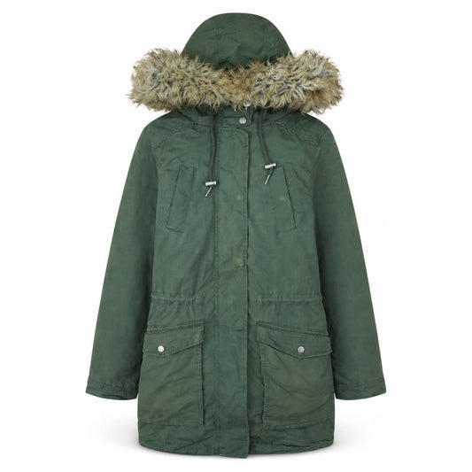 Tommy Jeans Womens Green XS Fur Hooded Parka Coat