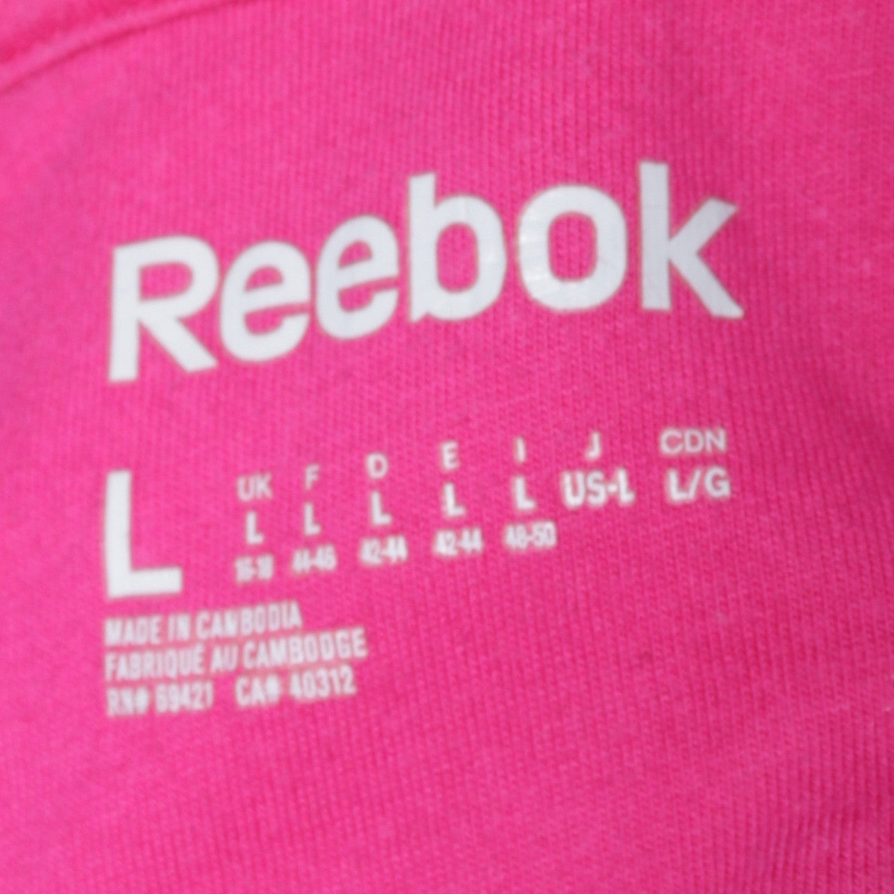 Reebok Womens Pink Full Zip Hoodie Size L Cotton Blend Casual