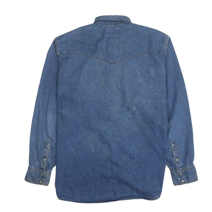 Lee Men's Blue Denim Western Long Sleeve Button-Up Shirt L