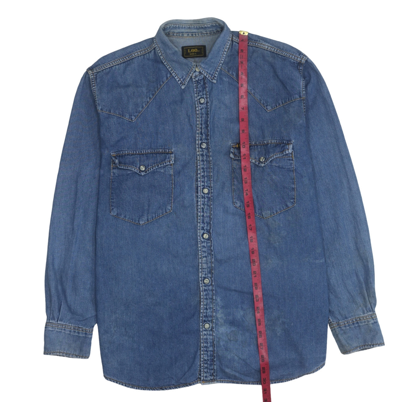 Lee Men's Blue Denim Western Long Sleeve Button-Up Shirt L