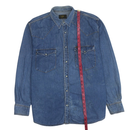 Lee Men's Blue Denim Western Long Sleeve Button-Up Shirt L