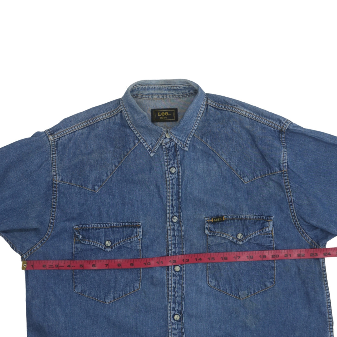 Lee Men's Blue Denim Western Long Sleeve Button-Up Shirt L