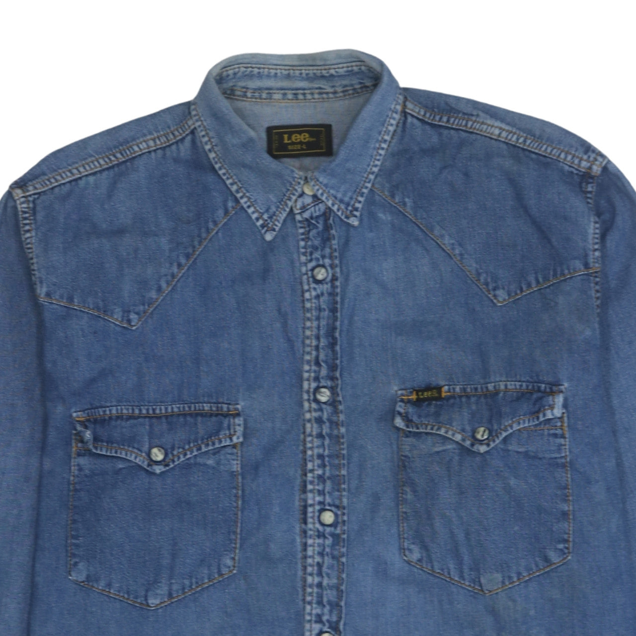 Lee Men's Blue Denim Western Long Sleeve Button-Up Shirt L