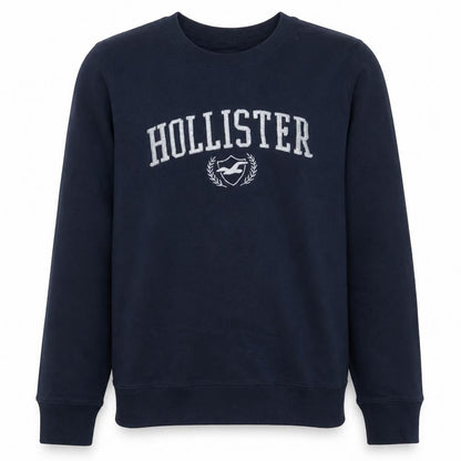 Hollister Men's Blue Embroidered Logo Crew Neck Pullover Sweatshirt L