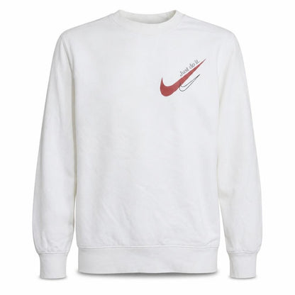 Nike Men's White Small Logo Pullover Sweatshirt Just Do It Crew Neck