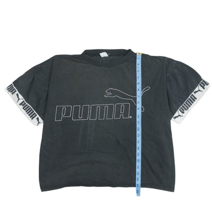 Puma Womens Black Cropped Relaxed Fit Cotton T-Shirt Size M