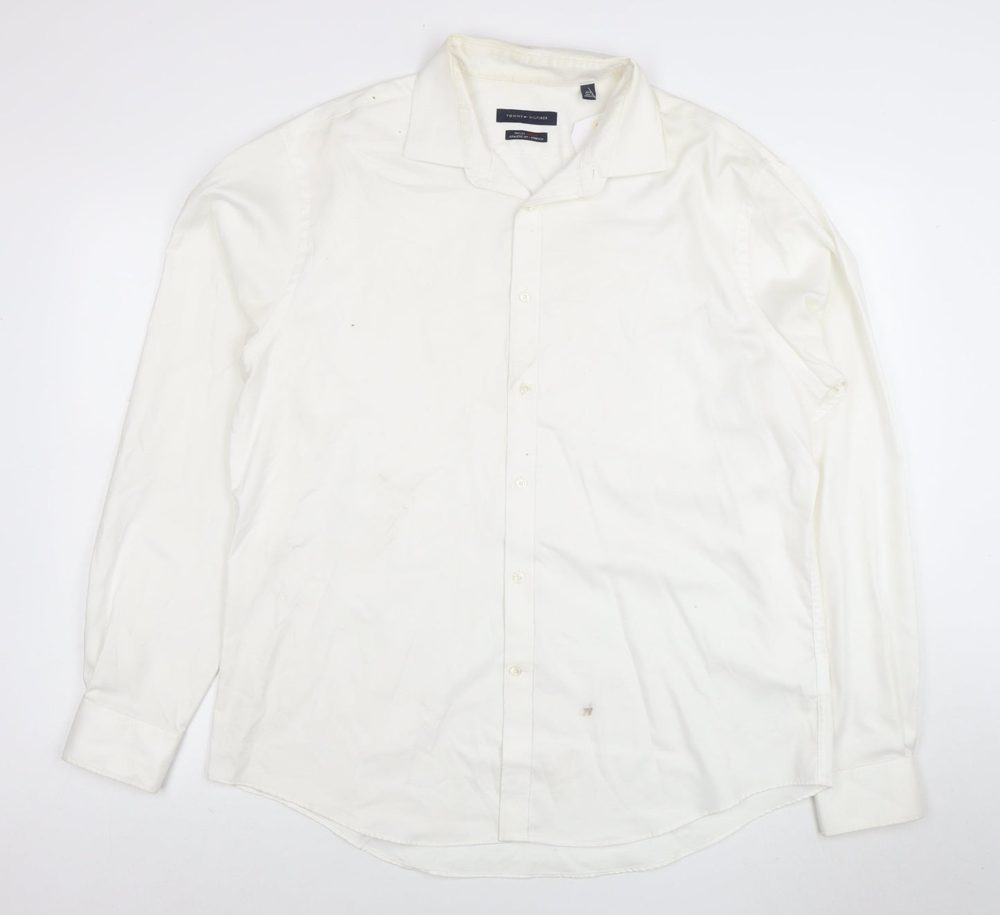 Tommy Hilfiger Men's White Long Sleeve Cotton Stretch Shirt 17.5 Athletic Fit
