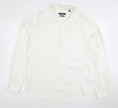 Tommy Hilfiger Men's White Long Sleeve Cotton Stretch Shirt 17.5 Athletic Fit