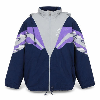 Adidas Men's Blue 90s Windbreaker Jacket Size L Retro Full Zip Hooded