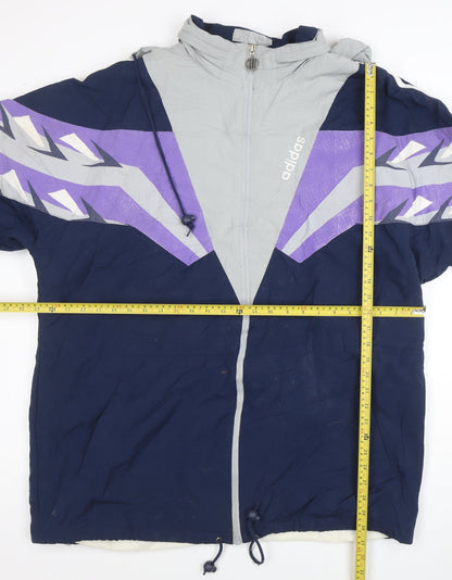 Adidas Men's Blue 90s Windbreaker Jacket Size L Retro Full Zip Hooded