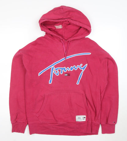 Tommy Jeans Women's Pink Pullover Hoodie Size S Logo Print Cotton