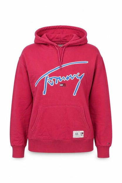 Tommy Jeans Women's Pink Pullover Hoodie Size S Logo Print Cotton