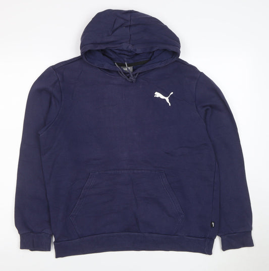 Puma Women Navy Pullover Hoodie Medium Cotton Blend Logo Casual