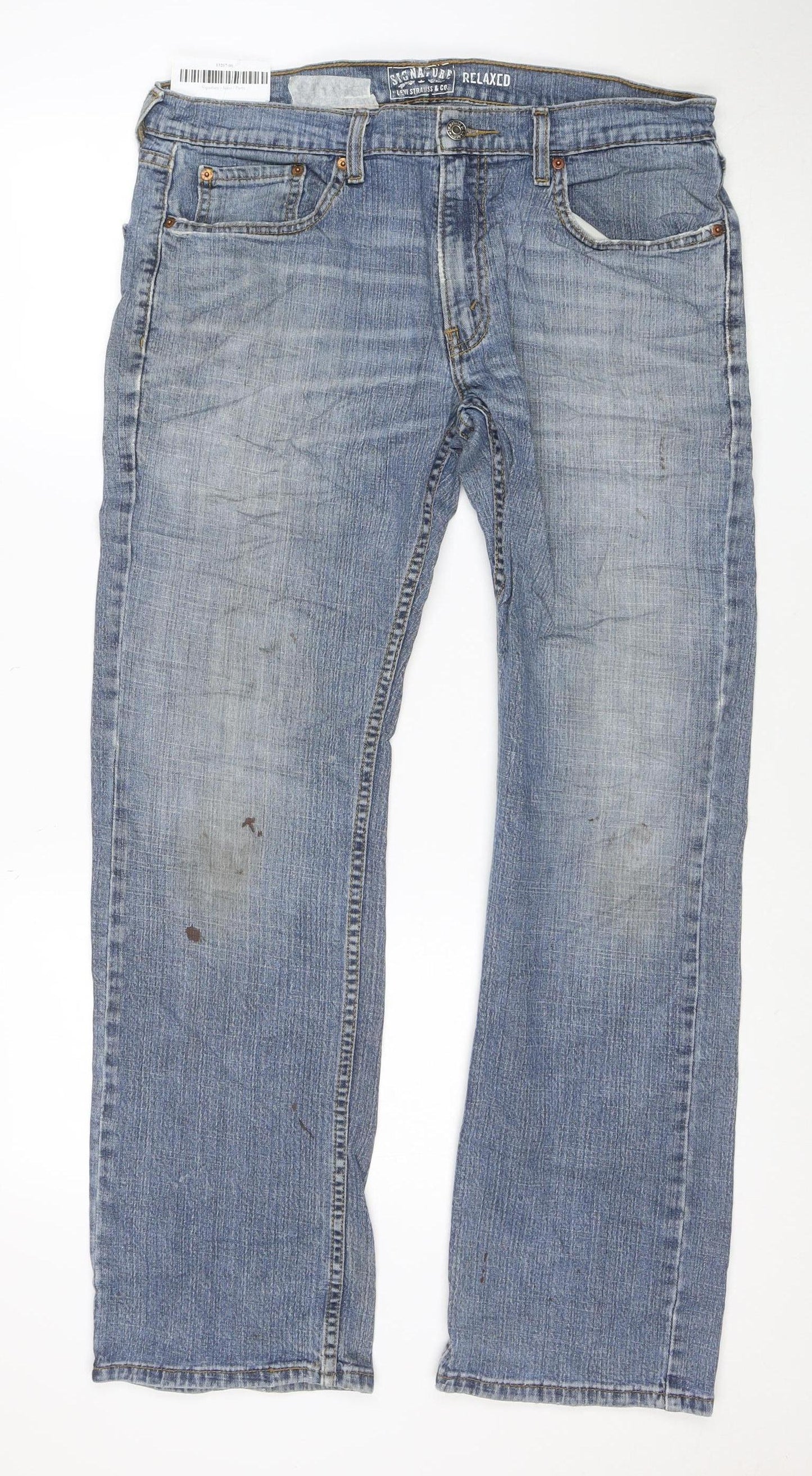 Levi Strauss Signature Men's Blue Relaxed Straight Jeans 36W 32L