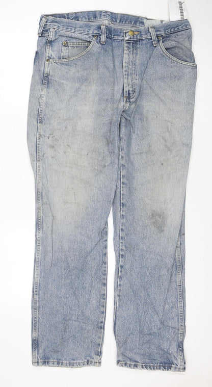 Wrangler Men's Blue 36x30 Regular Fit Straight Leg Denim Jeans