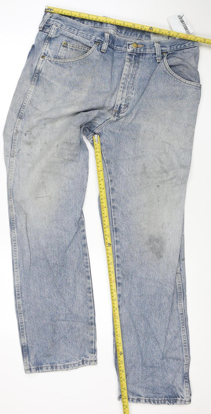 Wrangler Men's Blue 36x30 Regular Fit Straight Leg Denim Jeans