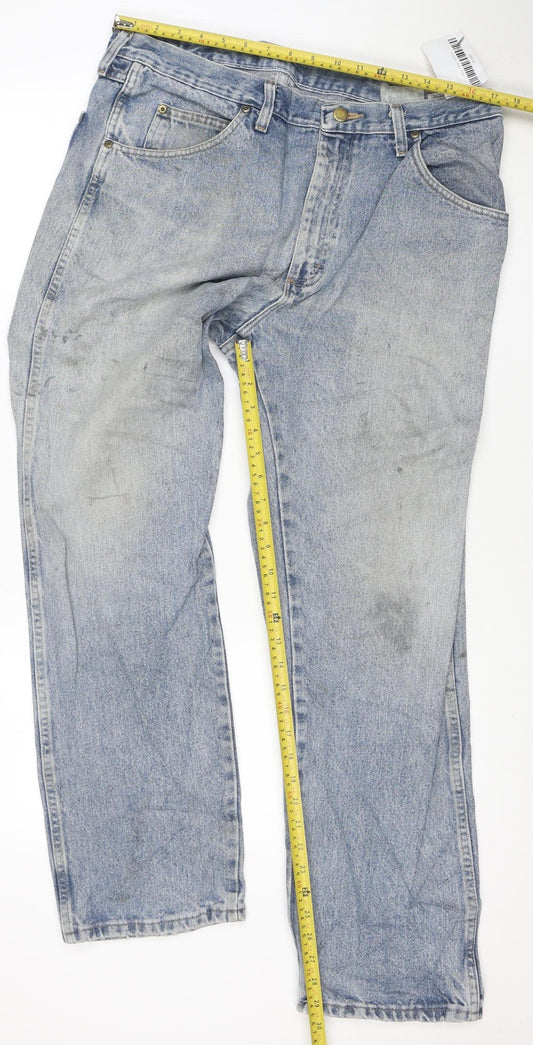 Wrangler Men's Blue 36x30 Regular Fit Straight Leg Denim Jeans