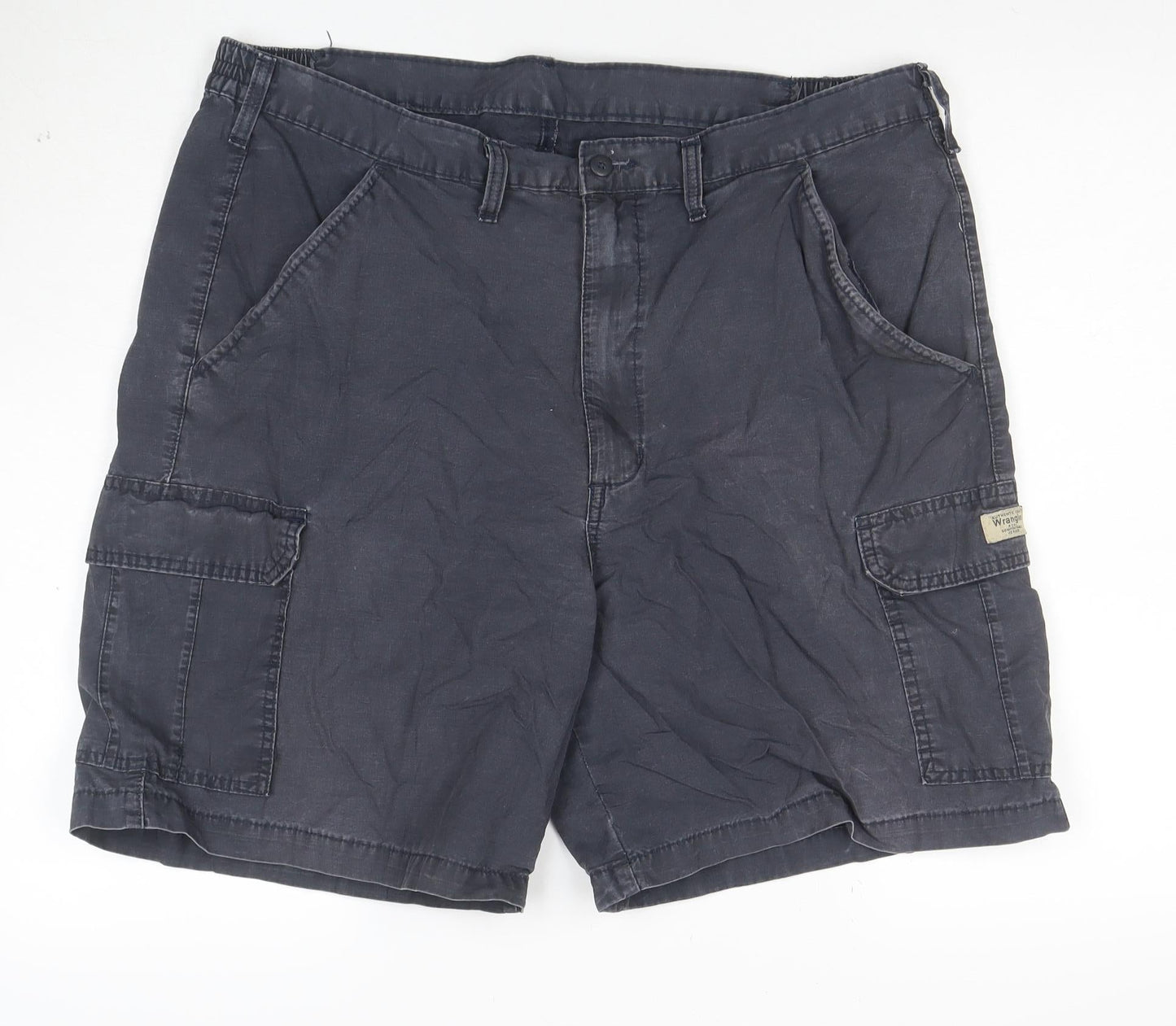Wrangler Mens Black Cargo Shorts L Regular Fit Elastic Waist
