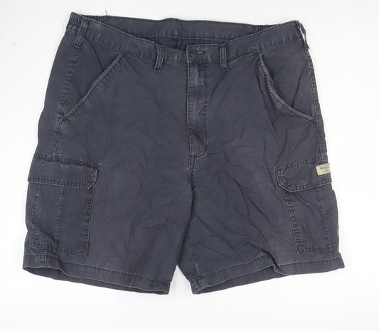 Wrangler Mens Black Cargo Shorts L Regular Fit Elastic Waist