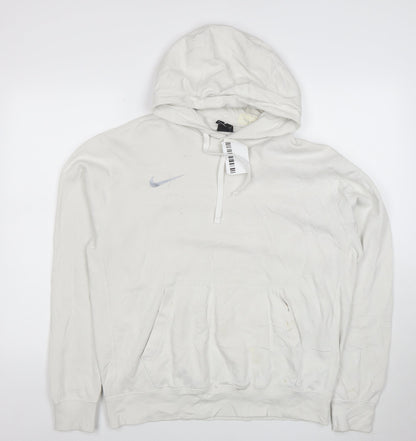 Nike Women White M Pullover Hoodie Cotton Blend Casual
