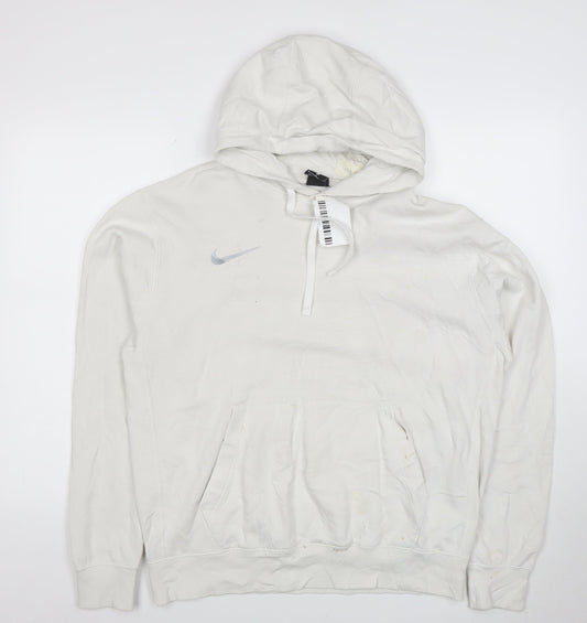 Nike Women White M Pullover Hoodie Cotton Blend Casual