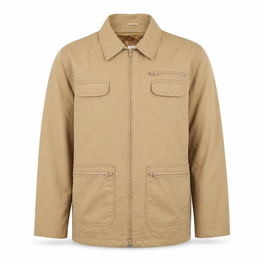 London Fog Men's Beige Cotton Blend Full Zip Jacket Size 46 Long