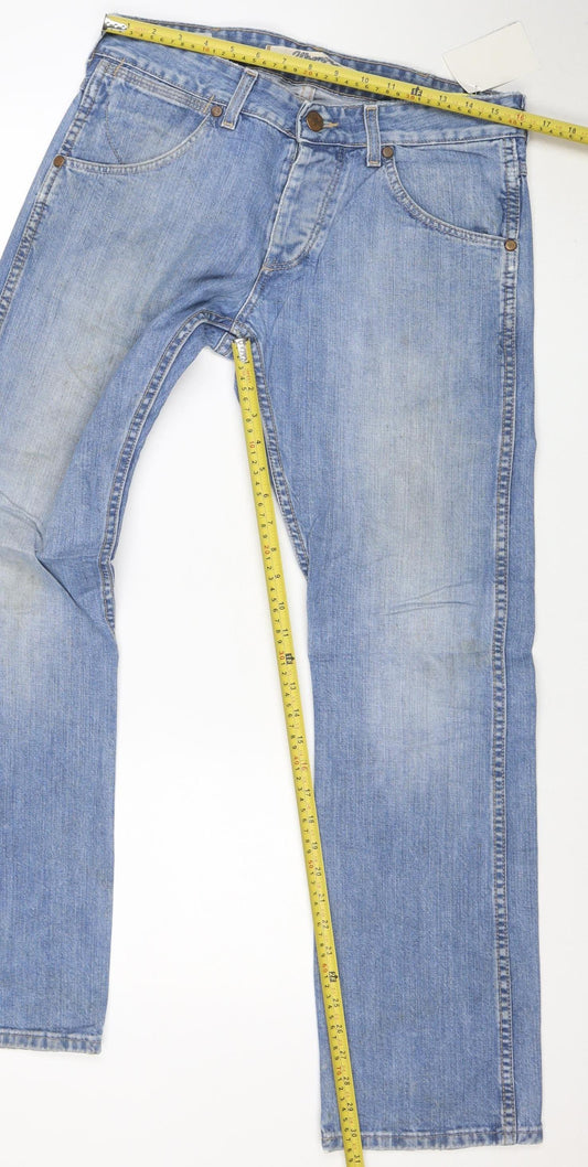 Wrangler Men's Blue 32W 32L Straight Denim Jeans Regular Fit