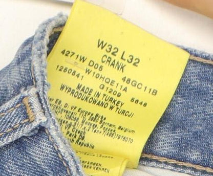 Wrangler Men's Blue 32W 32L Straight Denim Jeans Regular Fit