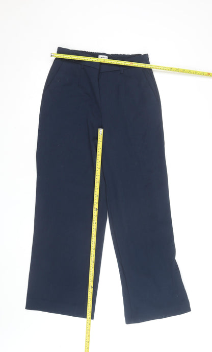 OBJECT Women’s Navy Blue Wide-Leg Trousers Size 12 Elastic Waist